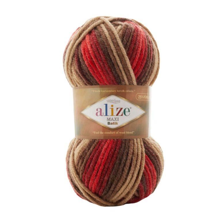 Пряжа для вязания ALIZE «SUPERLANA MAXI BATIK» (№7802) Бежево-красно-коричневый