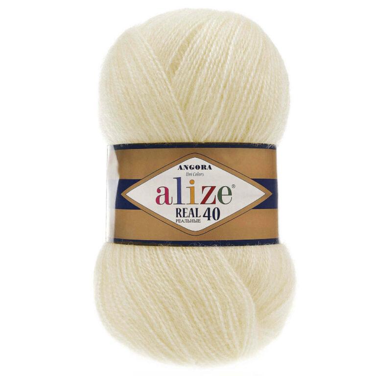 Пряжа для вязания ALIZE «ANGORA REAL 40» (№01) Кремовый