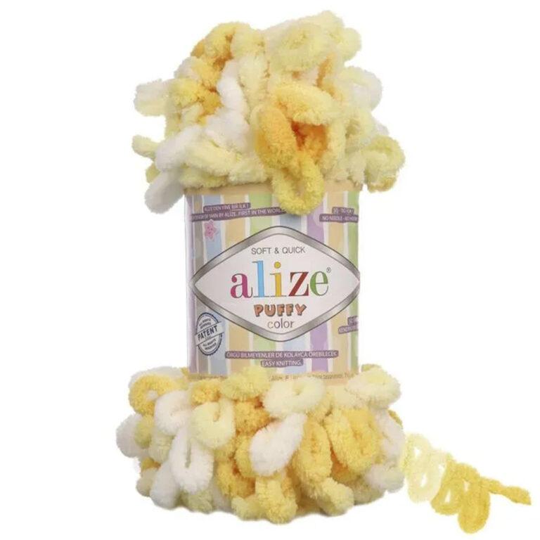 Пряжа для вязания ALIZE «PUFFY COLOR» (№5921) Желтый с белым