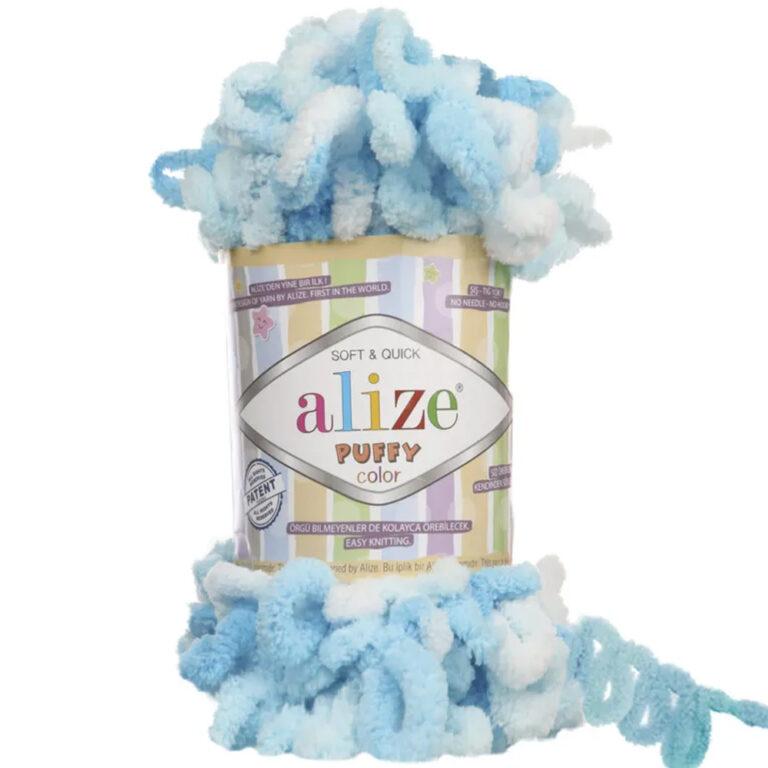 Пряжа для вязания ALIZE «PUFFY COLOR» (№5924) Голубой с белым