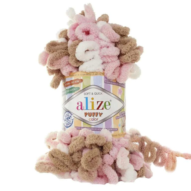 Пряжа для вязания ALIZE «PUFFY COLOR» (№6046) Белый, розовый, бежевый