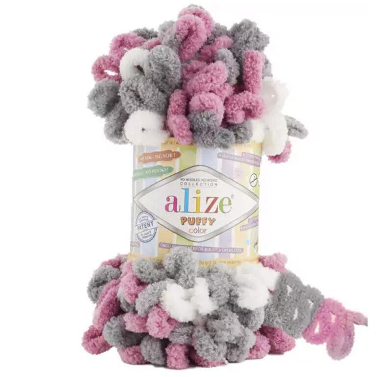 Пряжа для вязания ALIZE «PUFFY COLOR» (№6070) Белый, серый, розовый