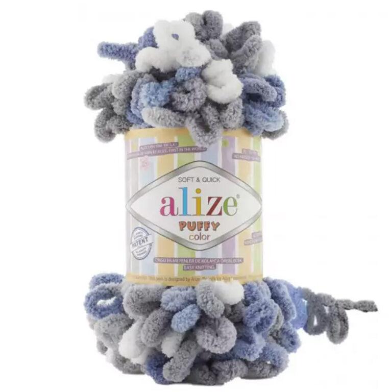 Пряжа для вязания ALIZE «PUFFY COLOR» (№6075) Серый, голубой, белый