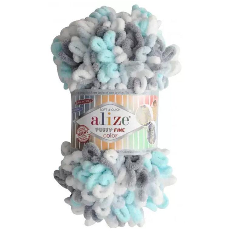 Пряжа для вязания ALIZE «PUFFY FINE COLOR» (№5939) Мята-серый принт