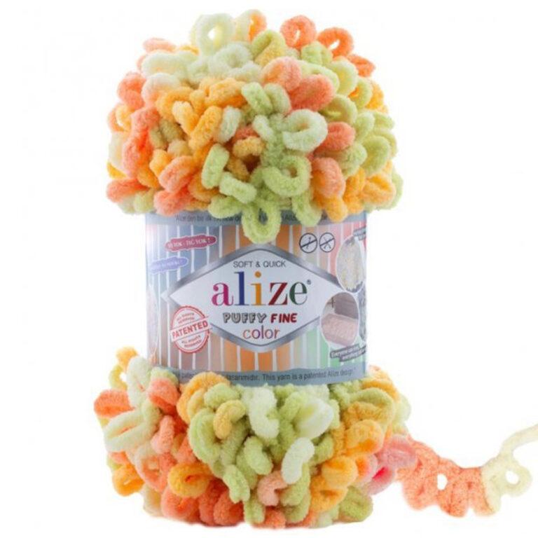 Пряжа для вязания ALIZE «PUFFY FINE COLOR» (№6313) Салатовый-желтый-персиковый