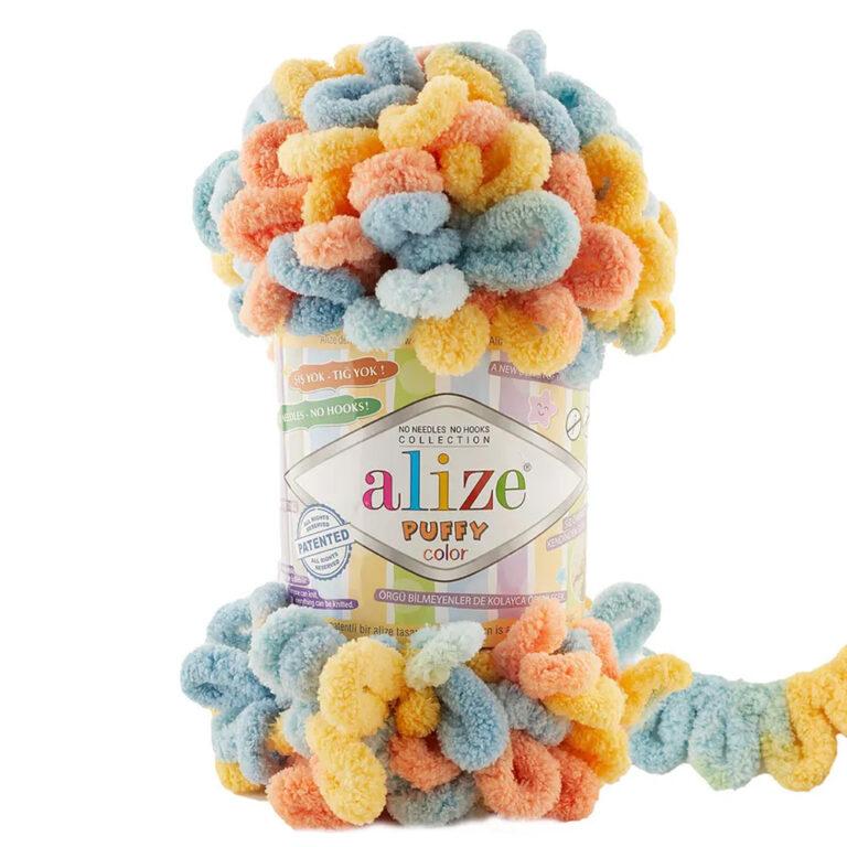 Пряжа для вязания ALIZE «PUFFY FINE COLOR» (№6314) Голубой-желтый-персиковый