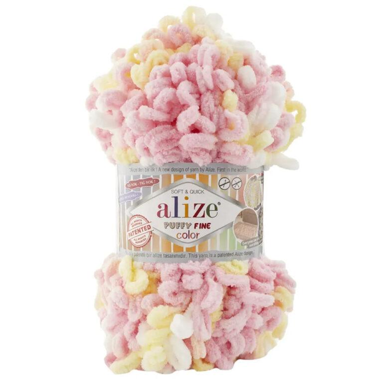 Пряжа для вязания ALIZE «PUFFY FINE COLOR» (№6367) Белый-розовый желтый