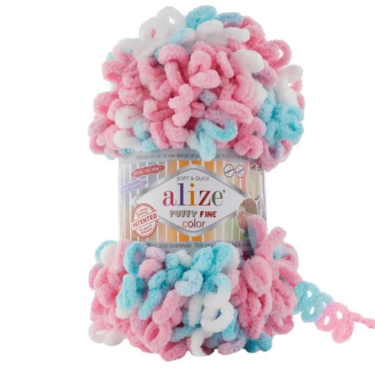 Пряжа для вязания ALIZE «PUFFY FINE COLOR» (№6377) Белый-бирюза-розовый