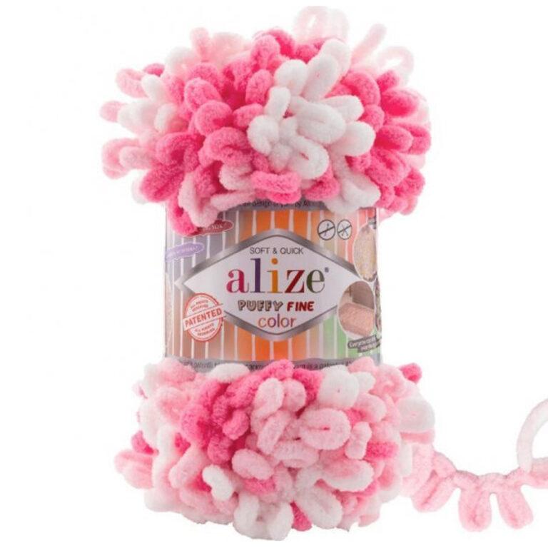Пряжа для вязания ALIZE «PUFFY FINE COLOR» (№6383) Розовый принт