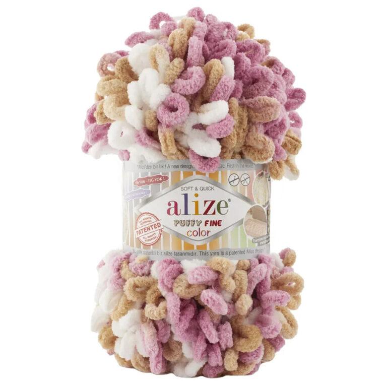 Пряжа для вязания ALIZE «PUFFY FINE COLOR» (№6402) Белый-беж-розовый