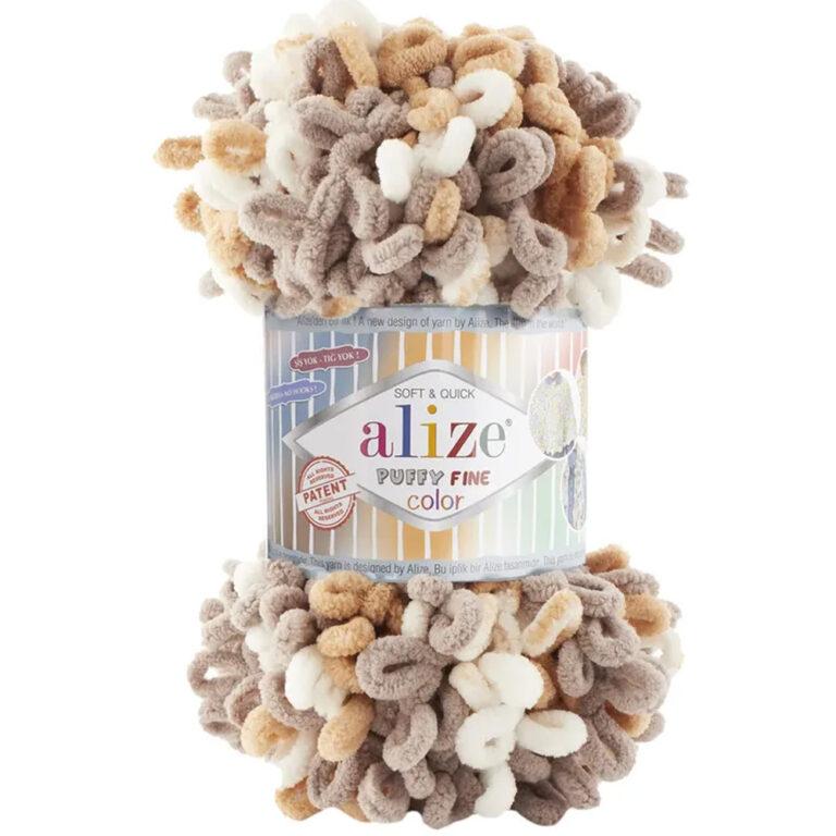 Пряжа для вязания ALIZE «PUFFY FINE COLOR» (№6403) Белый-беж-коричневый