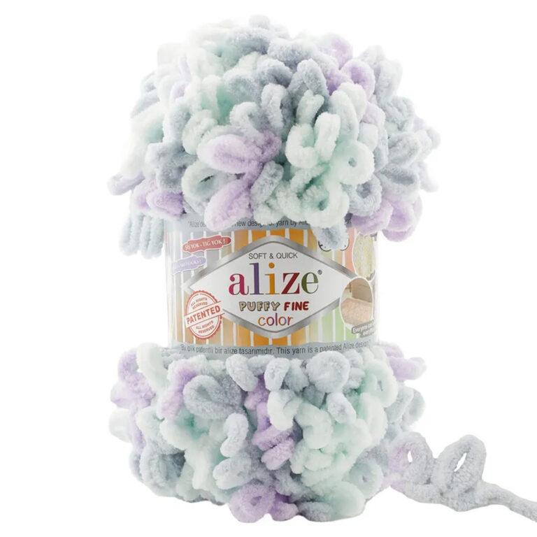 Пряжа для вязания ALIZE «PUFFY FINE COLOR» (№6466) Сиреневый-мята