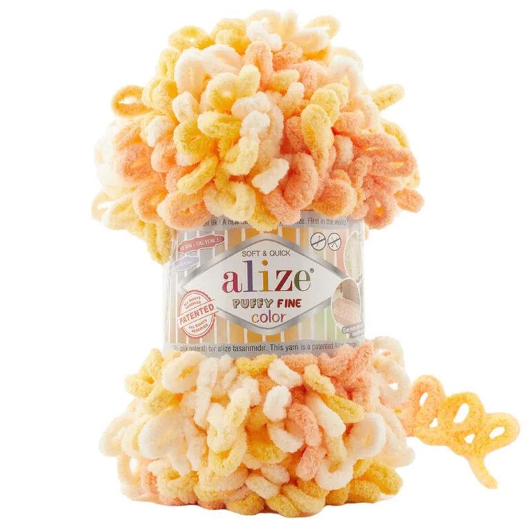 Пряжа для вязания ALIZE «PUFFY FINE COLOR» (№6467) Желтый-персиковый