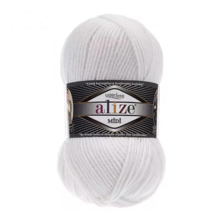 Пряжа для вязания ALIZE «SUPERLANA MIDI» (№55) Белый