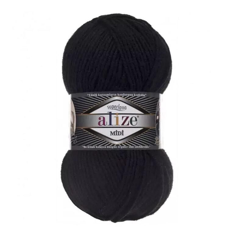 Пряжа для вязания ALIZE «SUPERLANA MIDI» (№60) Черный