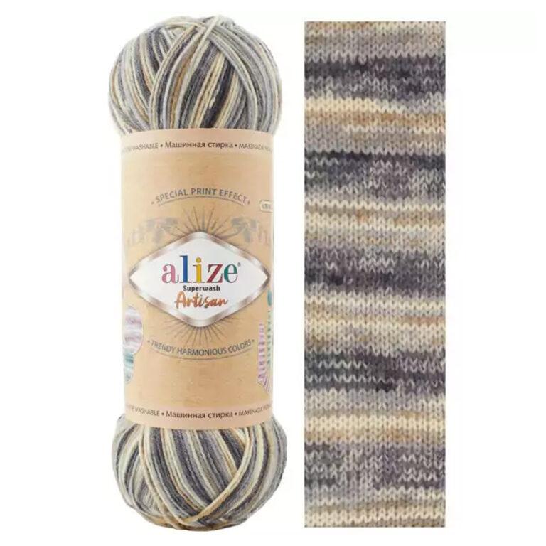 Пряжа для вязания ALIZE «SUPERWASH ARTISAN» (№9005) Серый принт