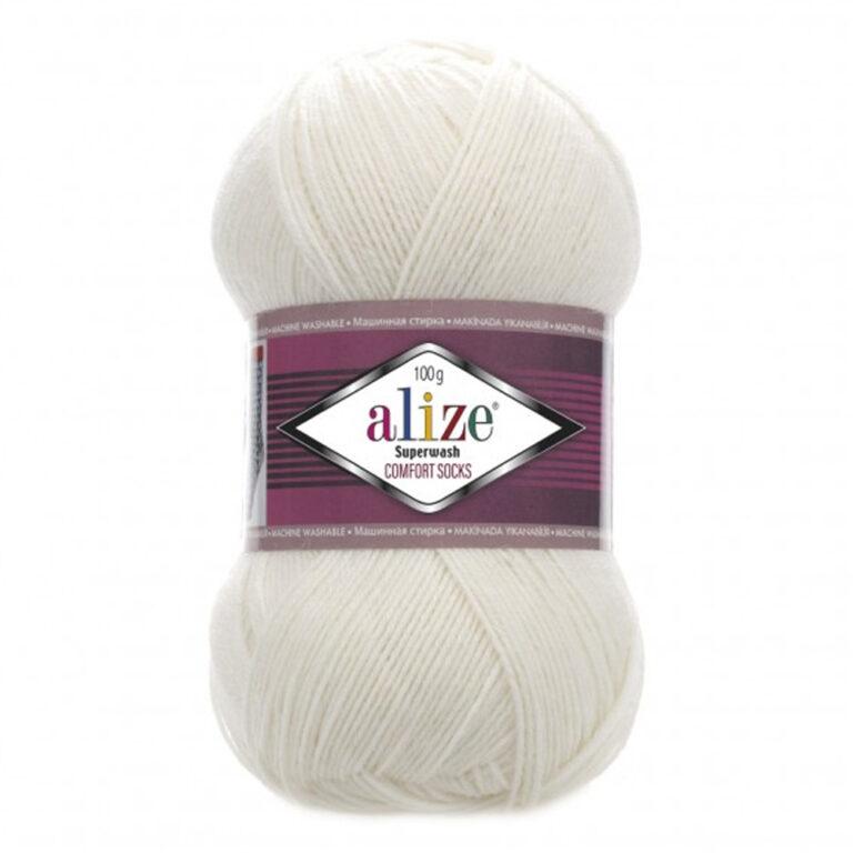 Пряжа для вязания ALIZE SUPERWASH COMFORT SOCKS (№01) Кремовый