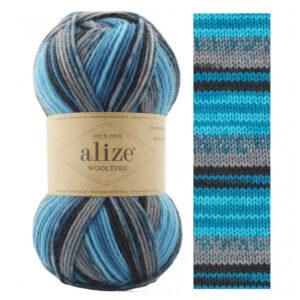 Пряжа для вязания ALIZE WOOL TIME (№11017) Голубой принт