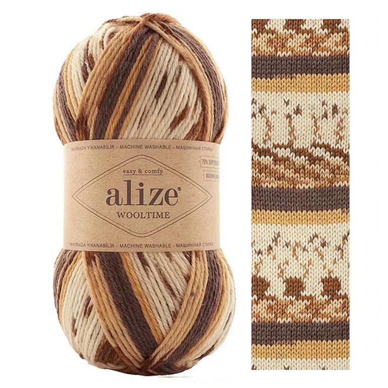 Пряжа для вязания ALIZE WOOL TIME (№11023) Коричнево-молочный принт