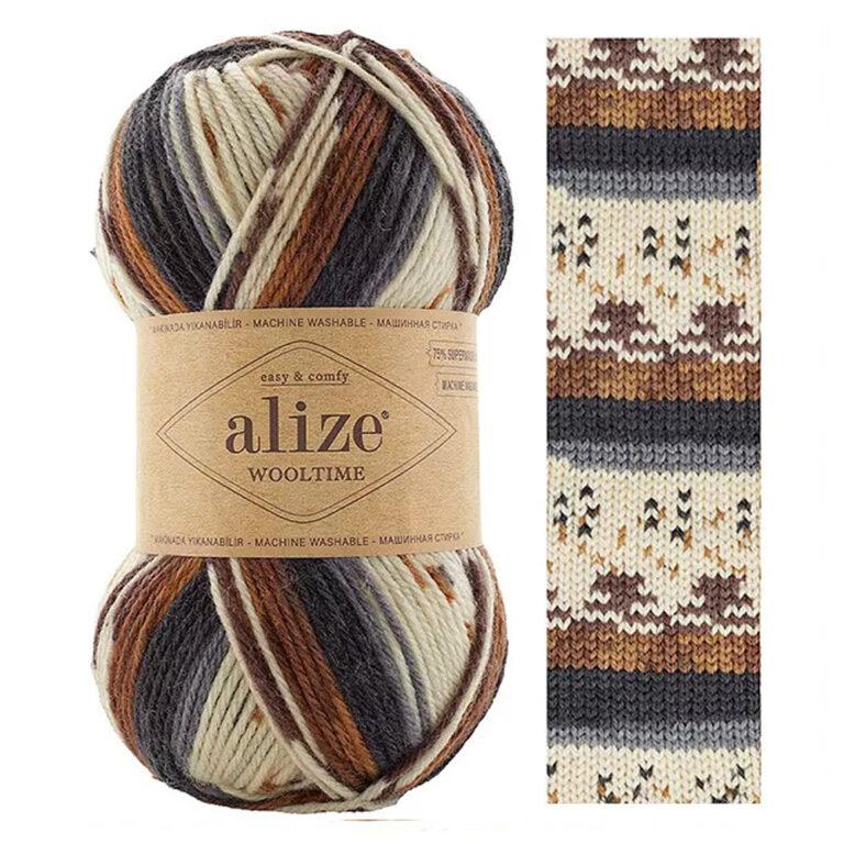 Пряжа для вязания ALIZE WOOL TIME (№11024) Серо-молочный принт