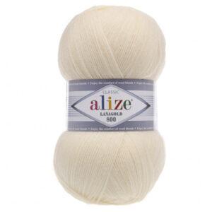 Пряжа для вязания ALIZE LANAGOLD 800 (№01) Кремовый