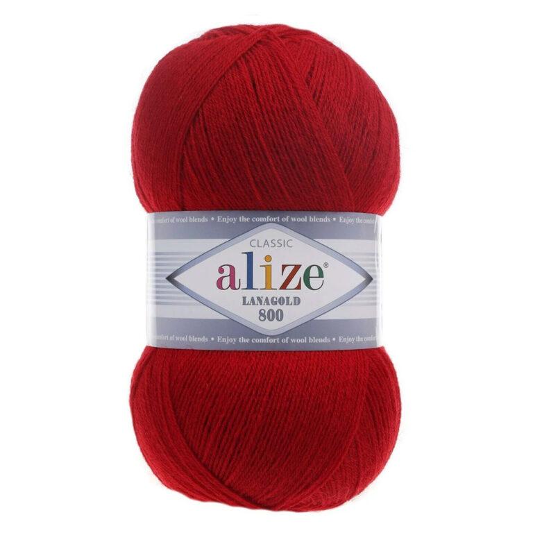Пряжа для вязания ALIZE LANAGOLD 800 (№56) Красный