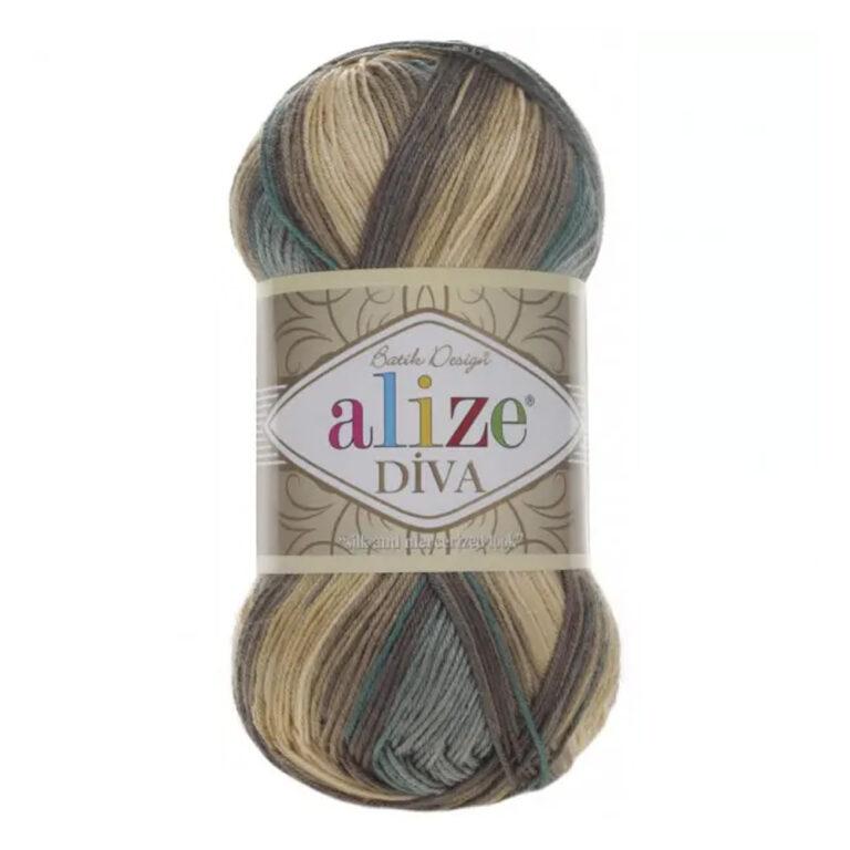 Пряжа для вязания ALIZE DIVA BATIK (№3307) Зеленый/беж/молочный
