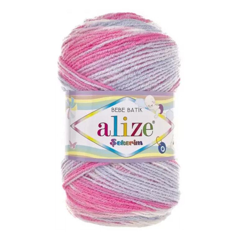 Пряжа для вязания ALIZE «SEKERIM BEBE BATIK» (№7253) Розовый/белый/светло-серый