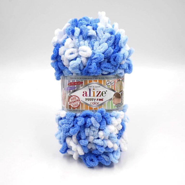 Пряжа для вязания ALIZE «PUFFY FINE COLOR» (№6371) Синий, голубой, белый