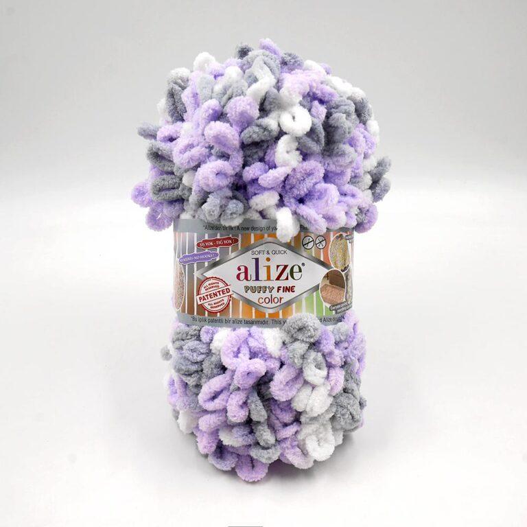 Пряжа для вязания ALIZE «PUFFY FINE COLOR» (№6372) Серый, сиреневый, белый