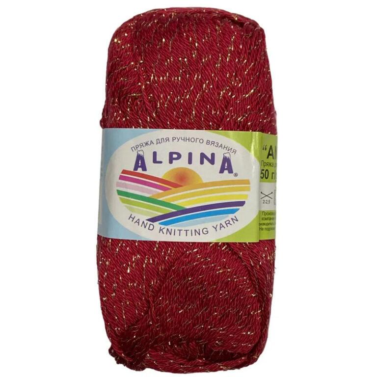 Пряжа для вязания ALPINA «ANITA» (№179) Красный с золотой ниткой