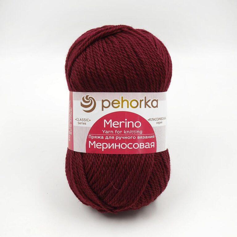 Пряжа для вязания ПЕХОРКА «МЕРИНОСОВАЯ» (№07) Бордо