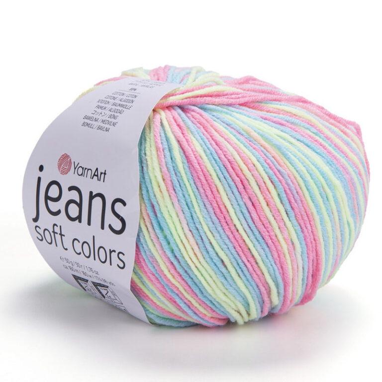Пряжа для вязания YARNART «JEANS SOFT COLORS» (№6204) Розовый/светлый лимон/бирюзово-голубой