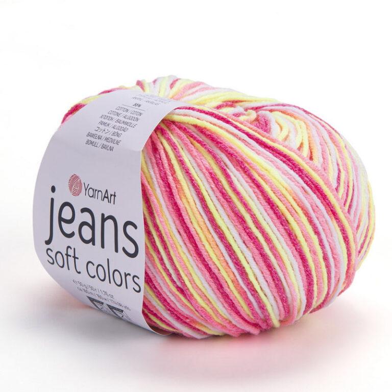 Пряжа для вязания YARNART «JEANS SOFT COLORS» (№6214) Рубиновый/роза/лимонный