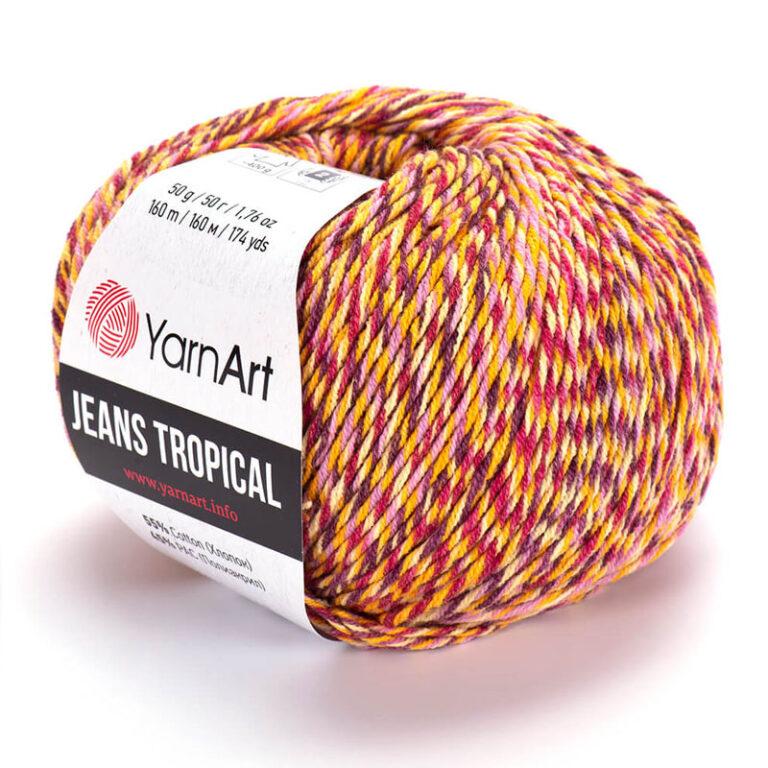 Пряжа для вязания YARNART «JEANS TROPICAL» (№613) Бордо/жёлтый