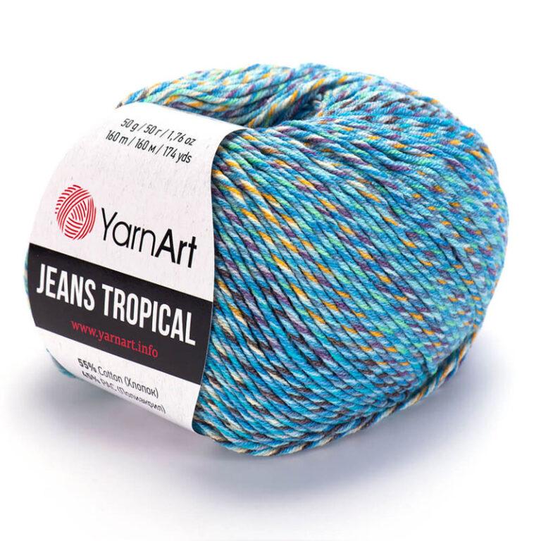 Пряжа для вязания YARNART «JEANS TROPICAL» (№614) Бирюза/голубой/жёлтый