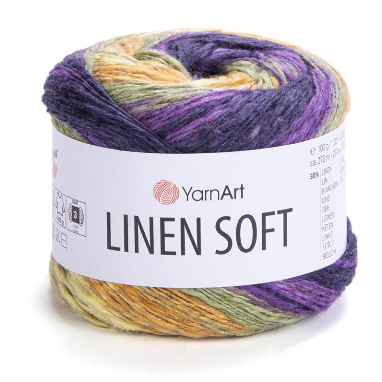 Пряжа для вязания YARNART «LINEN SOFT» (№7410) Фиолетовый/песочный/зелёный чай