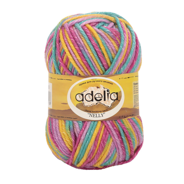 Пряжа для вязания ADELIA "NELLY" (№25) Бирюзовый-желтый-сиреневый-розовый