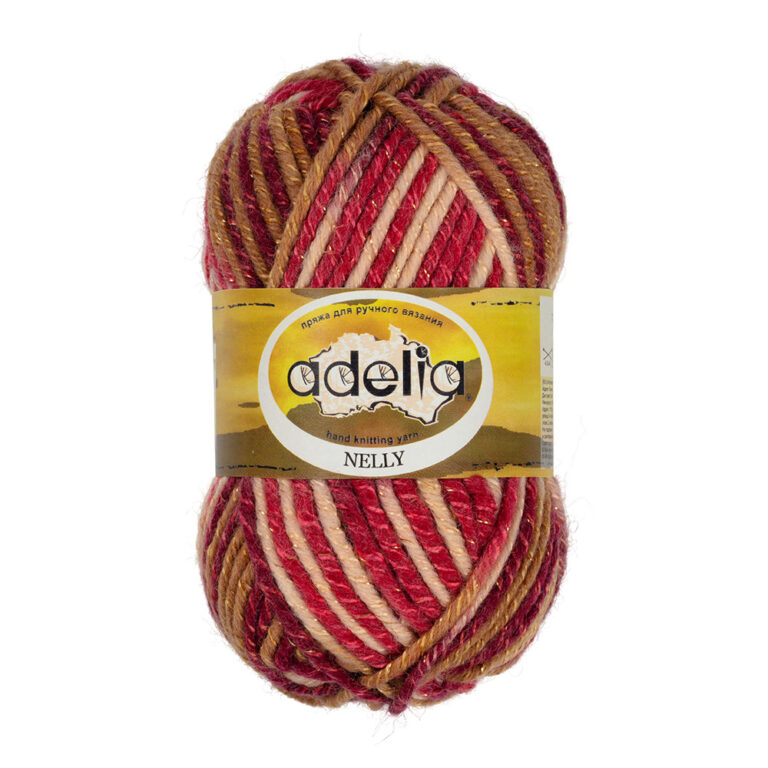 Пряжа для вязания ADELIA "NELLY" (№29) Св.бежевый-т.бежевый-т.красный-бодовый-люрекс