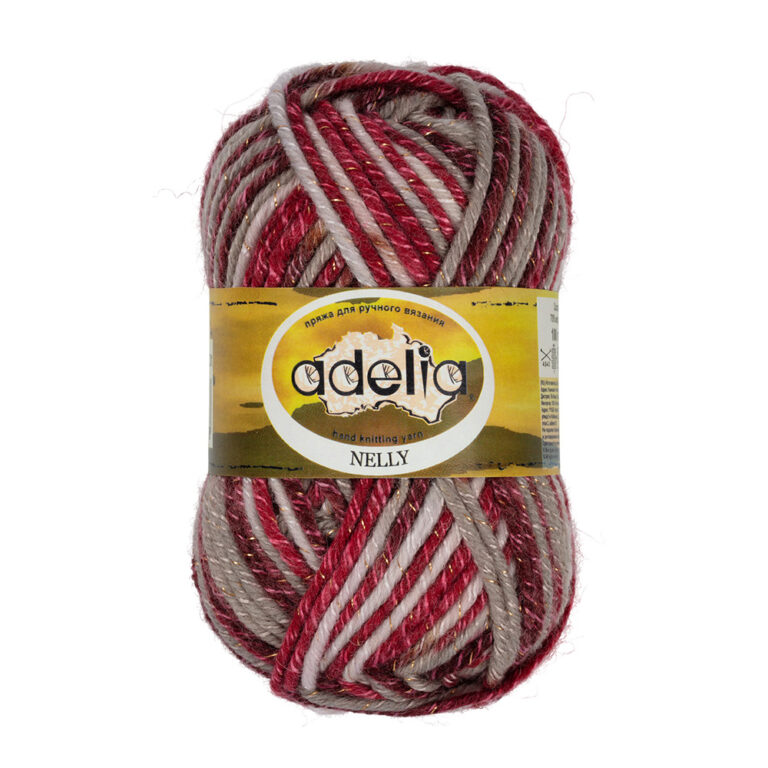 Пряжа для вязания ADELIA "NELLY" (№31) Св.серый-серо-бежевый-т.красный-бордовый-люрекс