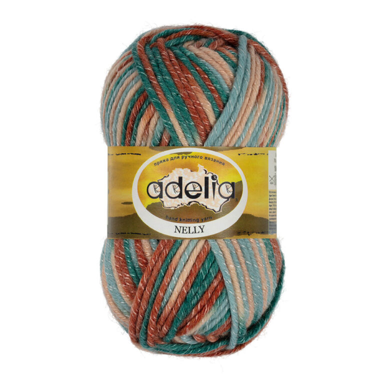 Пряжа для вязания ADELIA "NELLY" (№32) Св.бежевый-терракотовый-серо-голубой-изумрудный