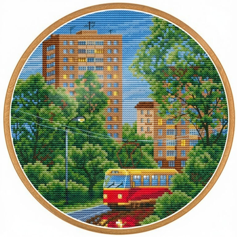 Набор для вышивания крестом ИСКУСНИЦА 4156 (19х19 см) Городское кольцо