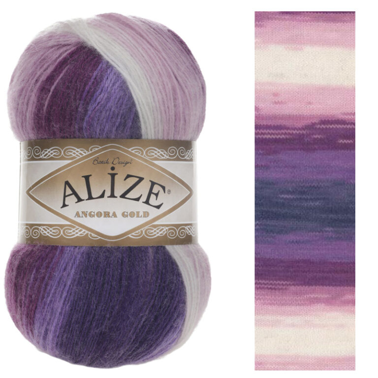 Пряжа для вязания ALIZE "ANGORA GOLD BATIK" (№2630) Фиолетовый/сиреневый/белый