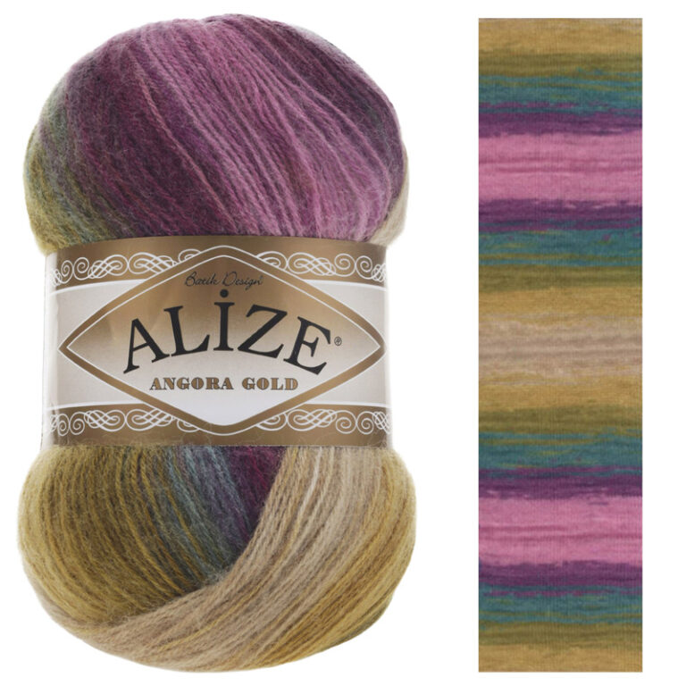 Пряжа для вязания ALIZE "ANGORA GOLD BATIK" (№4341) Фиолетовый/бежевый/зеленый