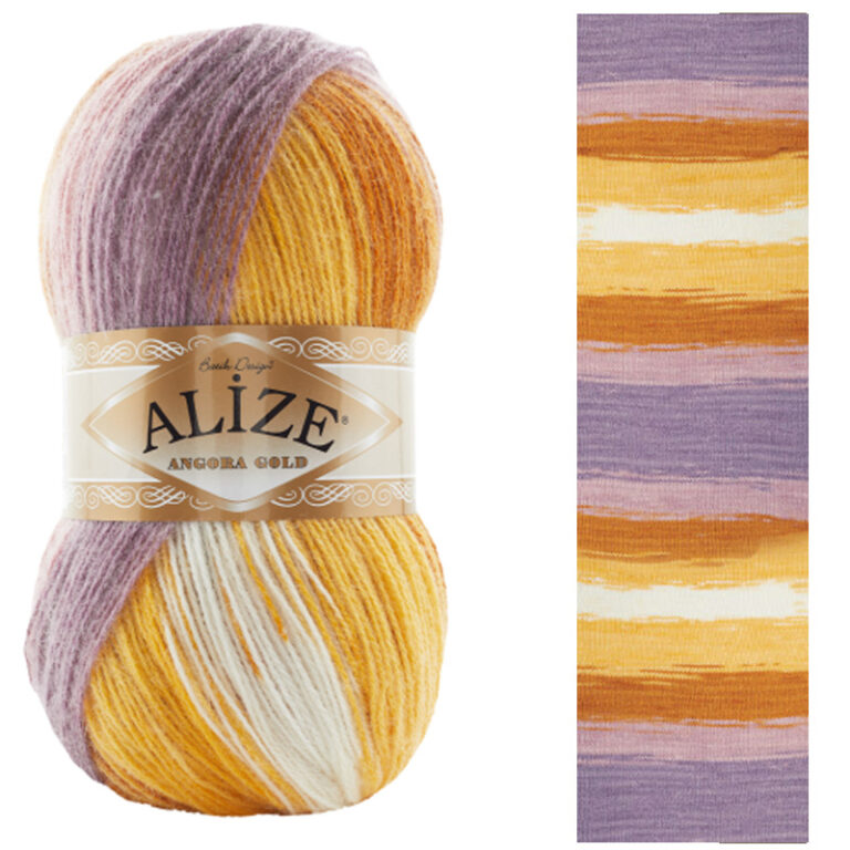 Пряжа для вязания ALIZE «ANGORA GOLD BATIK» (№7921) Белый/рыжий/сиреневый