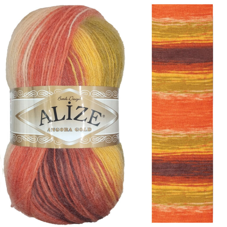 Пряжа для вязания ALIZE «ANGORA GOLD BATIK» (№8015) Оранжевый/фисташковый/желтый