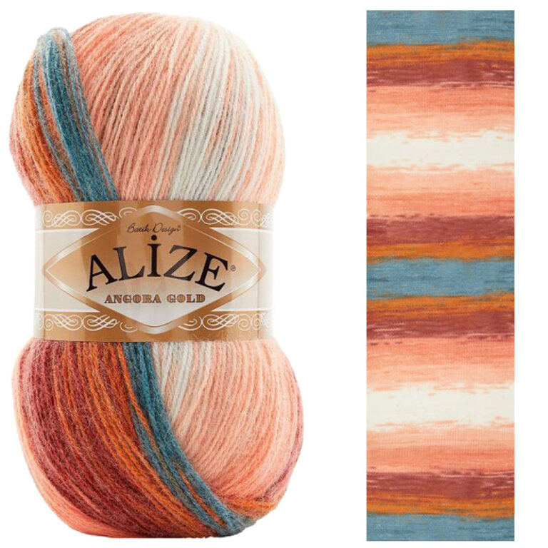 Пряжа для вязания ALIZE "ANGORA GOLD BATIK" (№8023) Оранжевый/бирюзовый/молочный