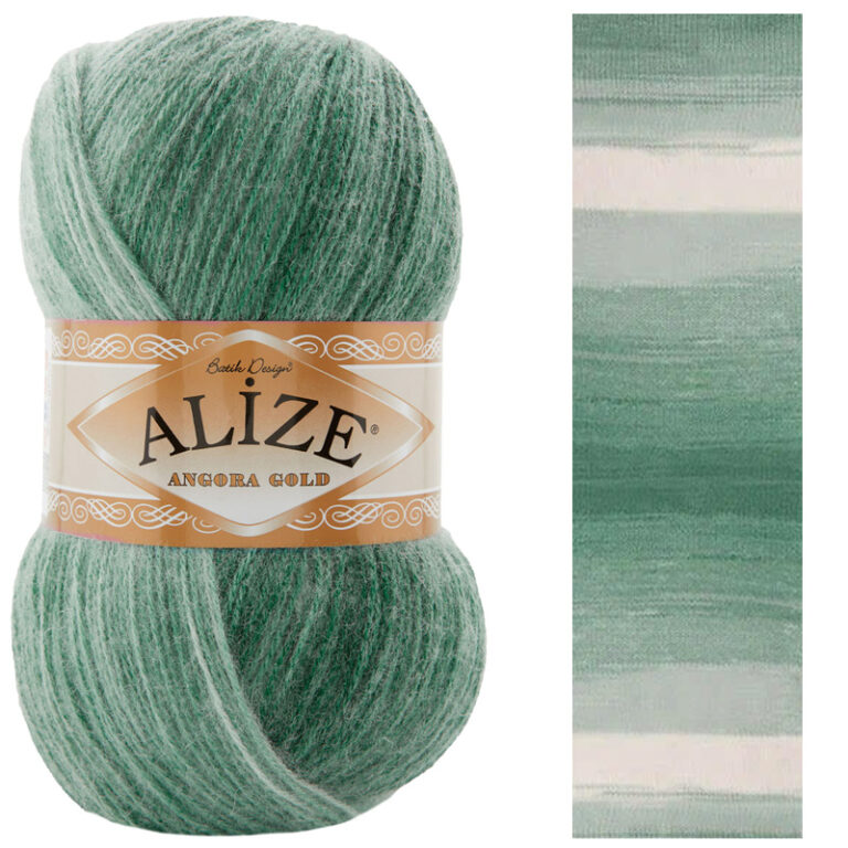 Пряжа для вязания ALIZE «ANGORA GOLD BATIK» (№8055) Мятный/молочный