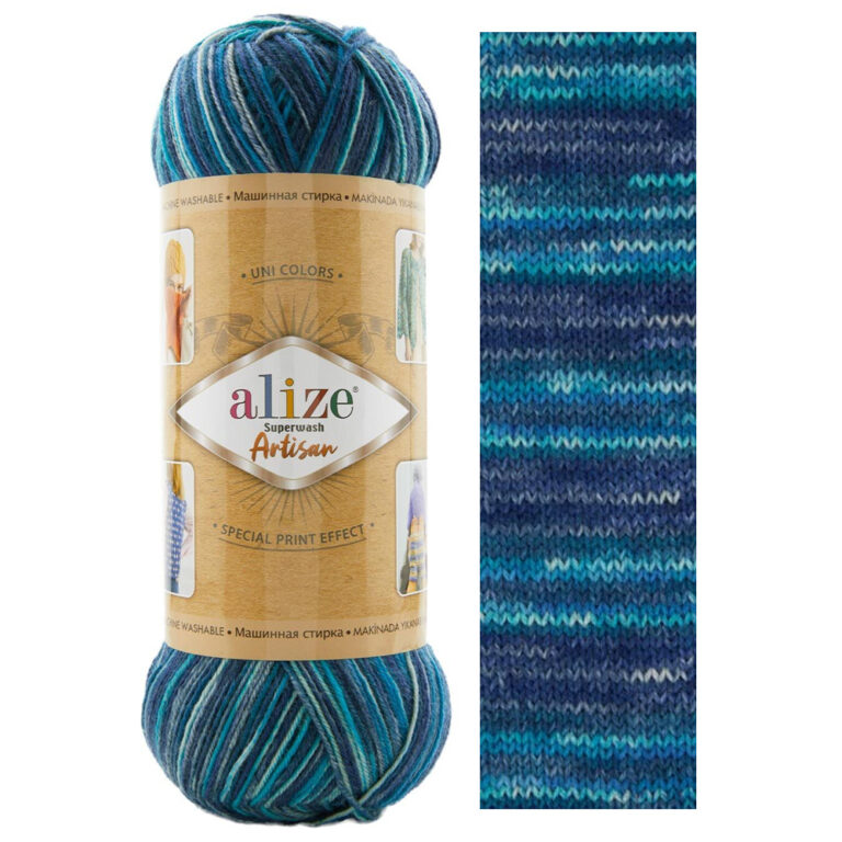 Пряжа для вязания ALIZE "SUPERWASH ARTISAN" (№9017) Синий-бирюза принт