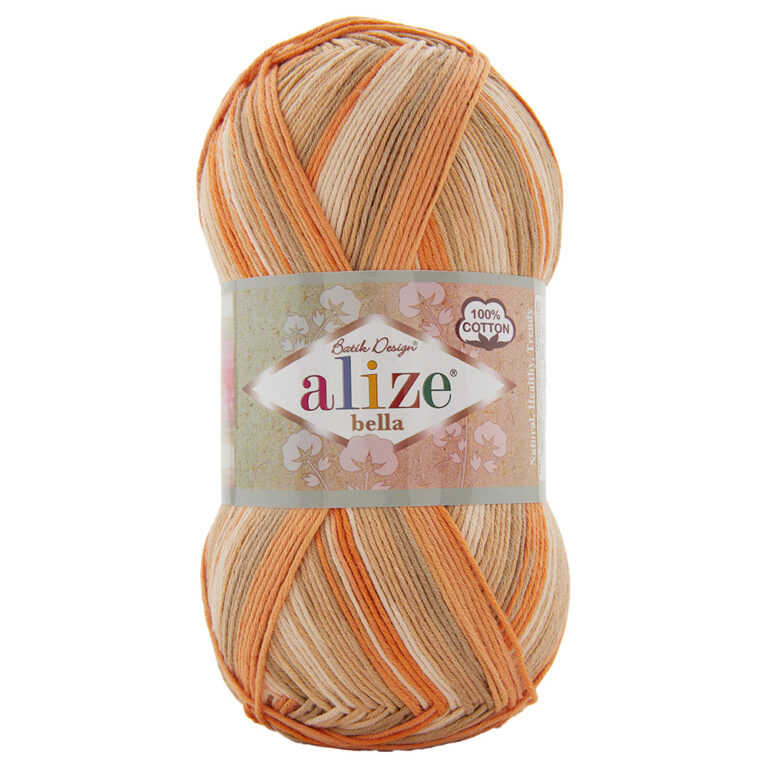 Пряжа для вязания ALIZE "BELLA BATIK 100" (№8095) Бежевый оранжевый